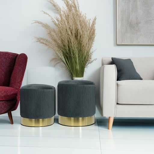 Round Storage Ottoman Set of 2, Velvet Circle Ottoman Storage for Living Room & Dorm Modern