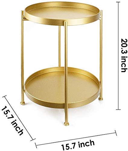 Tiita Round End Table Mental 2-Tier Side Table Nightstand