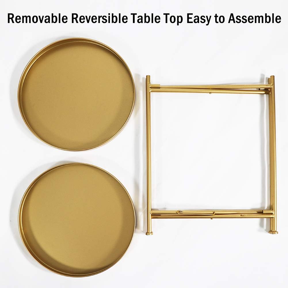 Tiita Round End Table Mental 2-Tier Side Table Nightstand