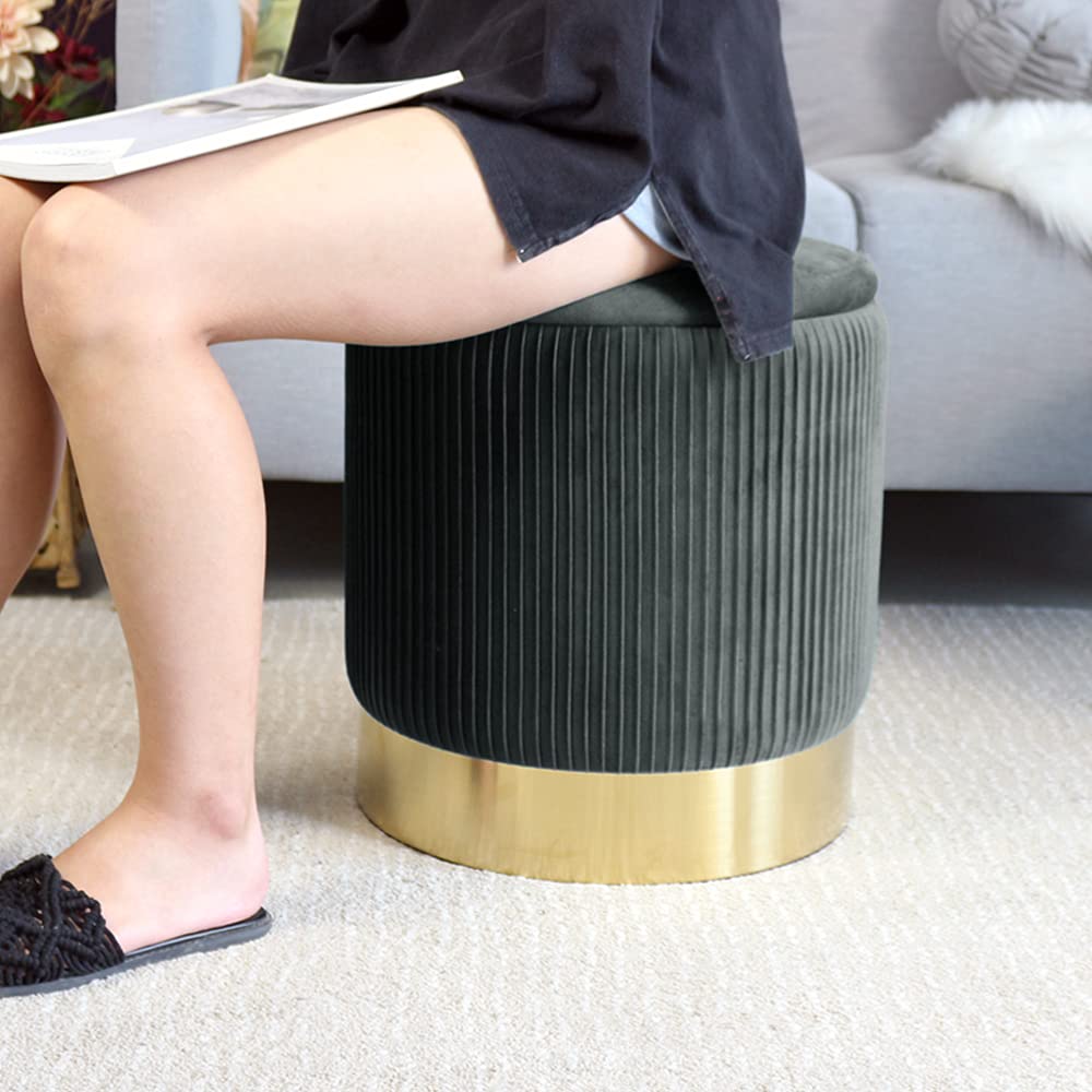 Round Storage Ottoman Set of 2, Velvet Circle Ottoman Storage for Living Room & Dorm Modern