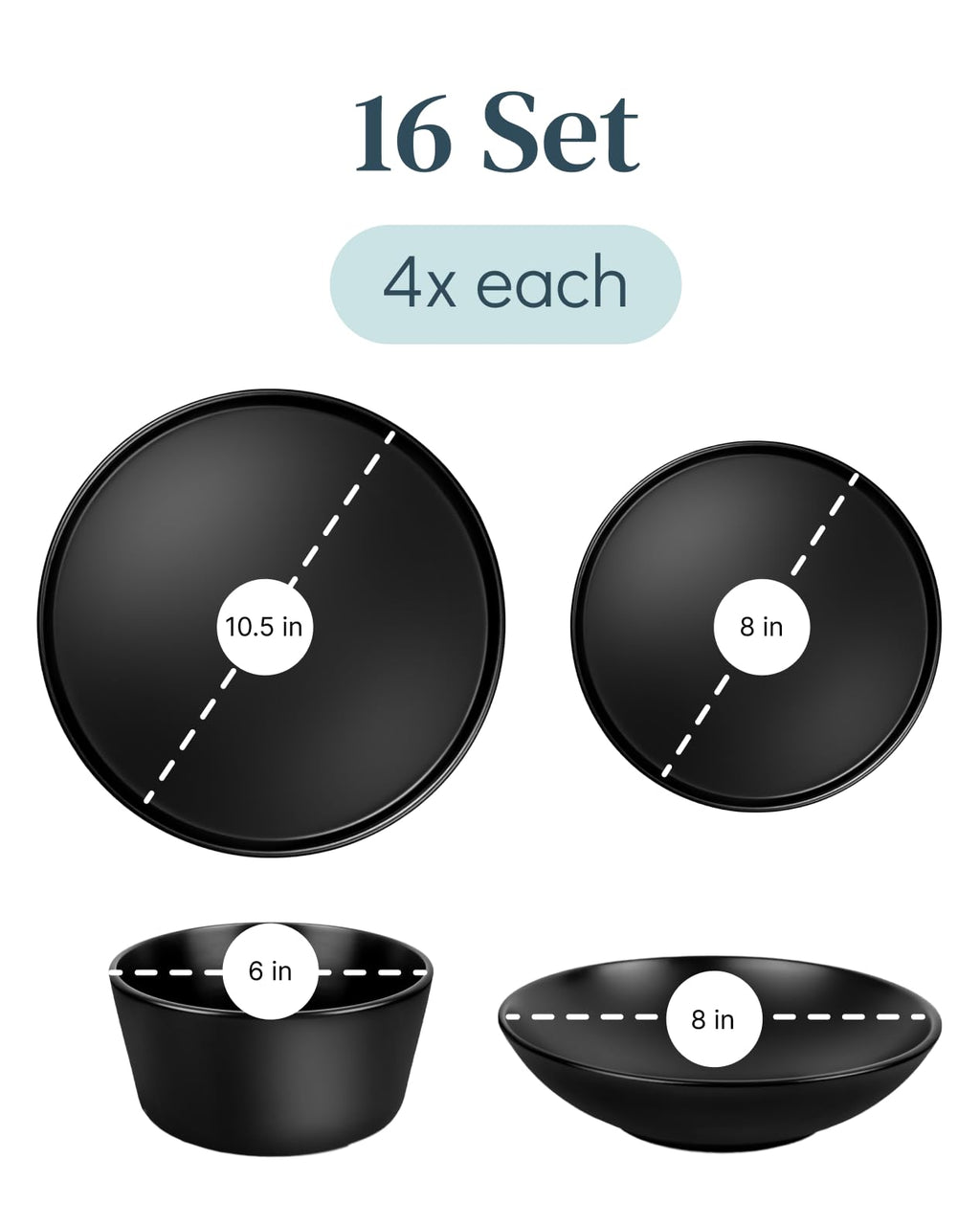 Ultra Chic Matte Black Dinnerware Set - Black Stoneware Dinnerware for 4-16 pcs. Dishwasher & Microwave Safe - Plates and Bowls