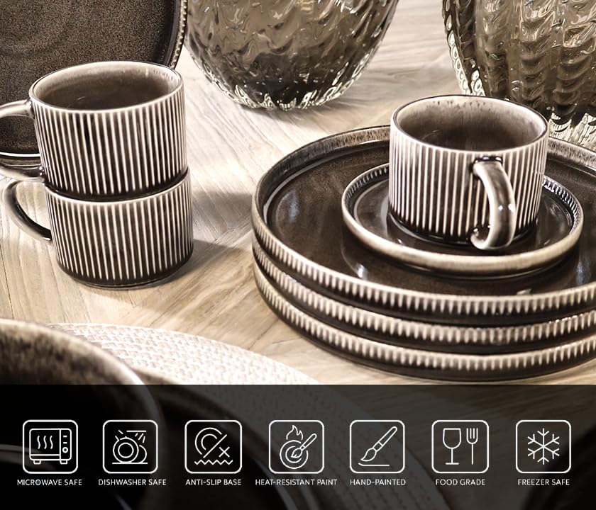 20-Piece Premium Ceramic Dinnerware Sets | Handcrafted Plates, Bowls and Cups (20 pcs)