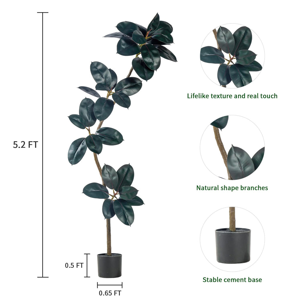 Bailikang 5.2ft Artificial Rubber Tree Faux Plant