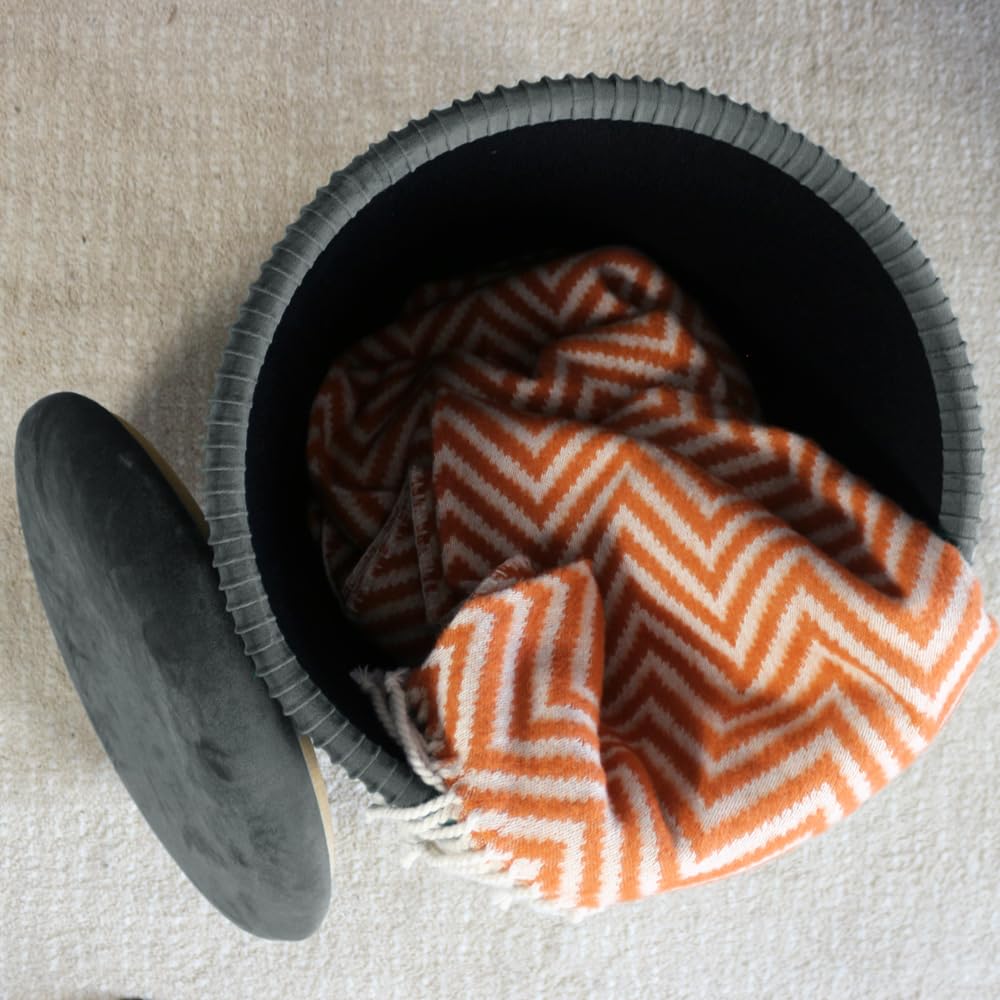 Round Storage Ottoman Set of 2, Velvet Circle Ottoman Storage for Living Room & Dorm Modern