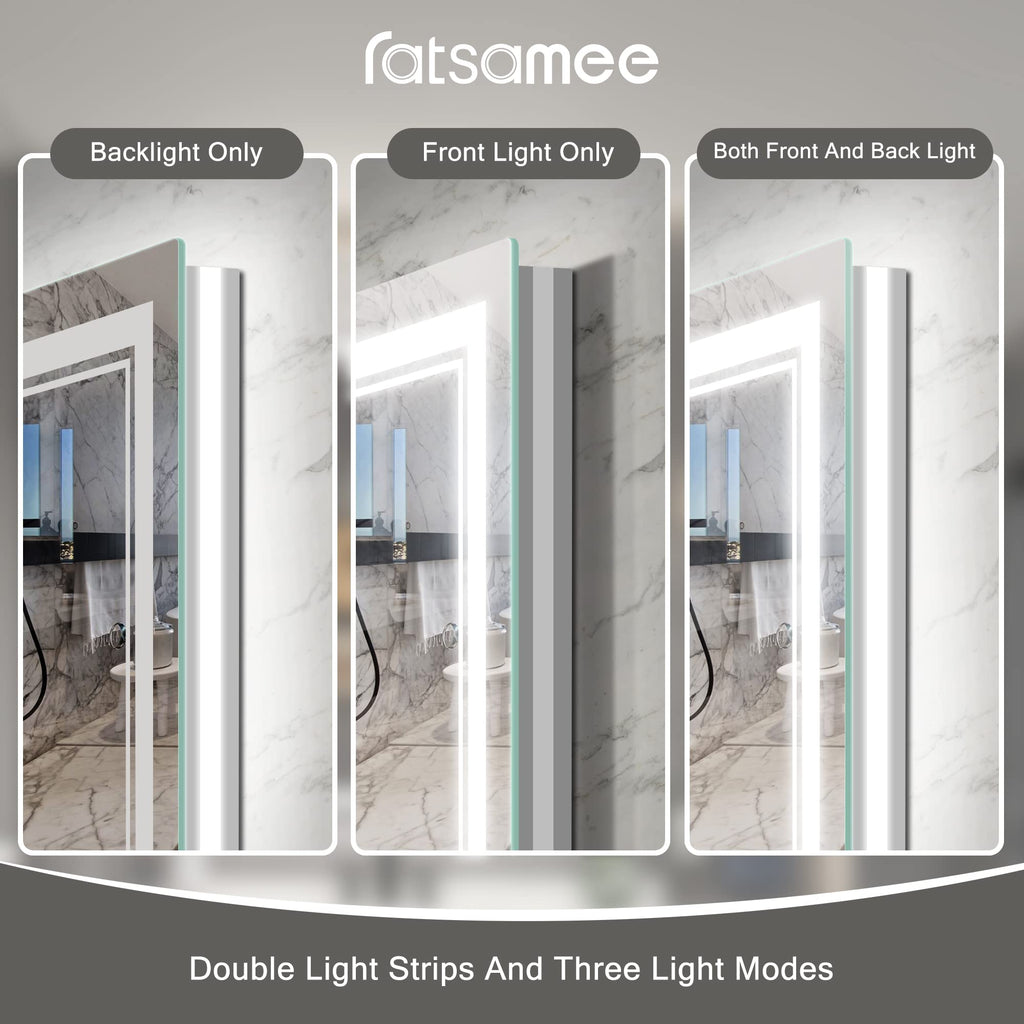 Ratsamee 55x30 Inch Led Mirror for Bathroom with Front Light and Backlit