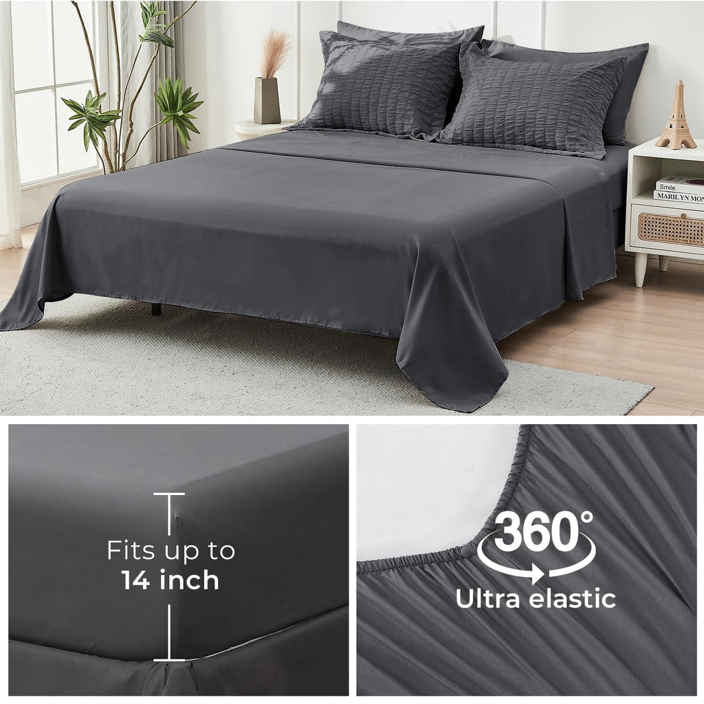 HYMOKEGE Queen Comforter Set Seersucker 7 Pieces