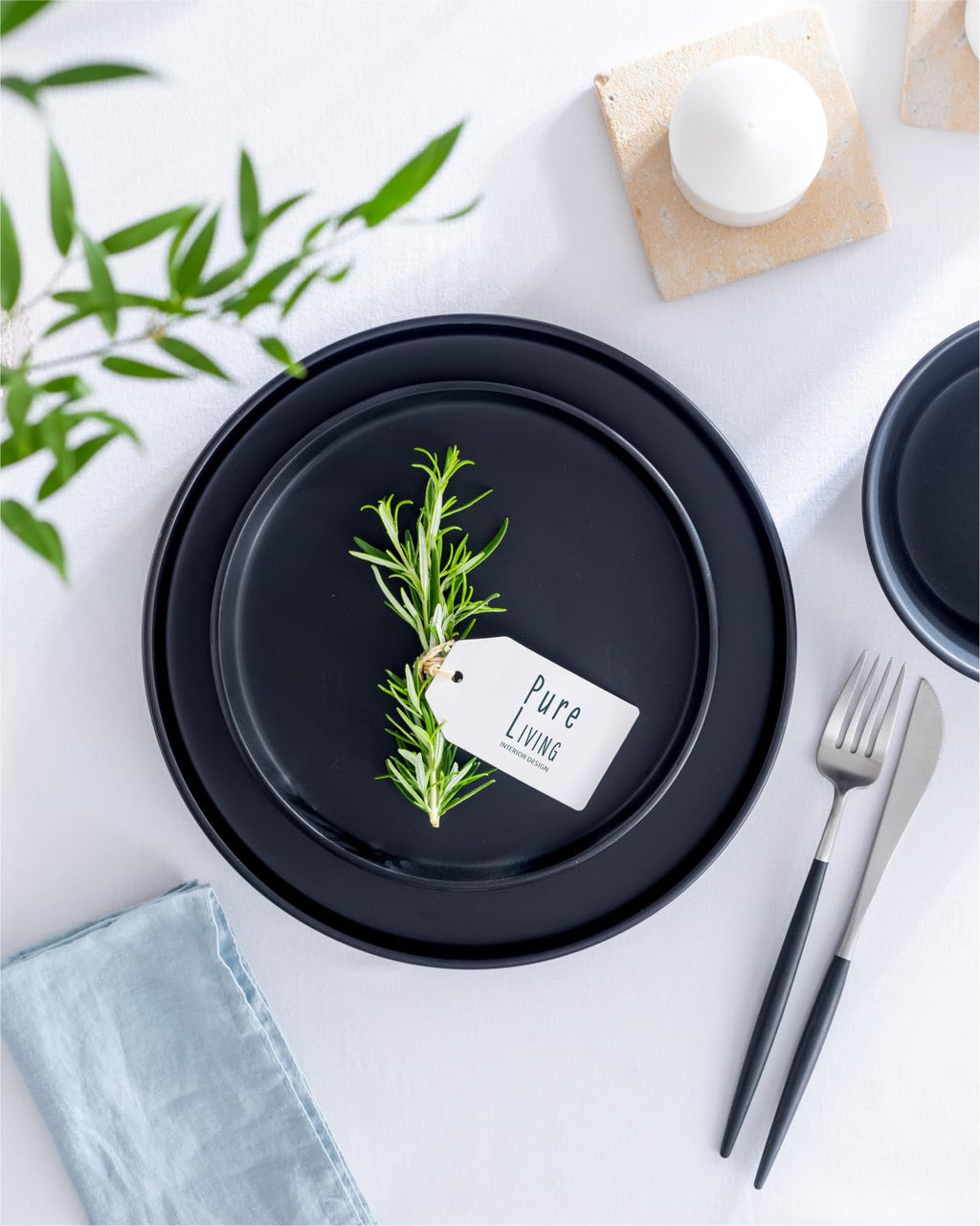 Ultra Chic Matte Black Dinnerware Set - Black Stoneware Dinnerware for 4-16 pcs. Dishwasher & Microwave Safe - Plates and Bowls