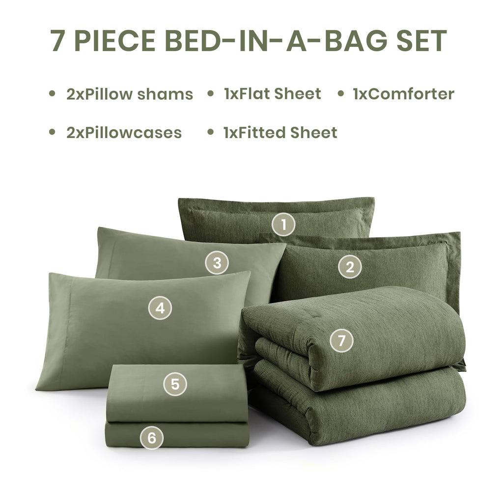 Monbix Queen Comforter Set - 7 Pieces Cationic Dyeing  Bedding Sets with Comforter, Sheets, Pillowcases & Shams