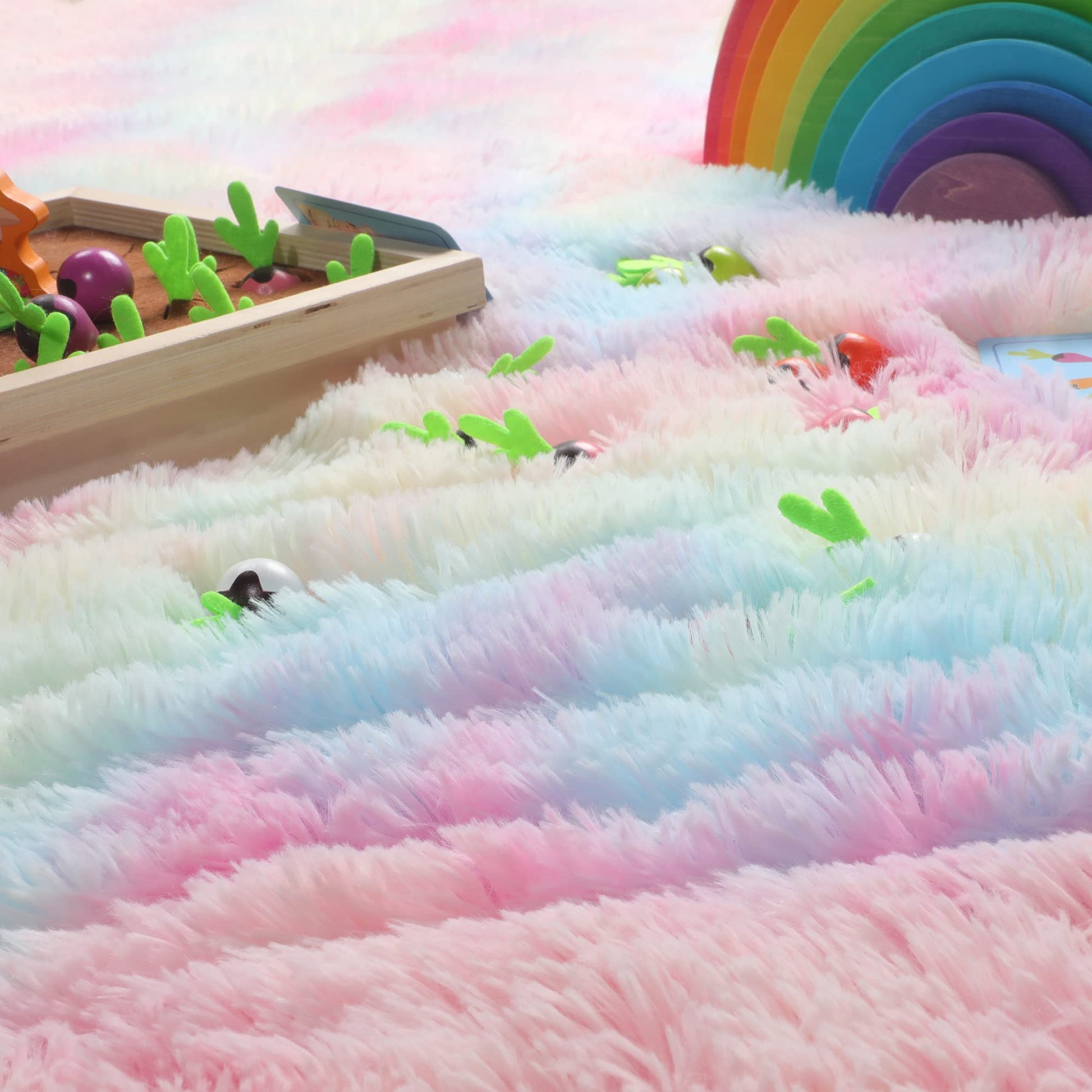 PAGISOFE 4x6 Rainbow Fluffy Soft Plush Area Rugs for Girls Bedroom