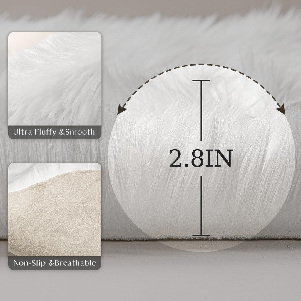 Ashler Faux Fur Fluffy White Rug From Sheepskin 2 x 3 ft