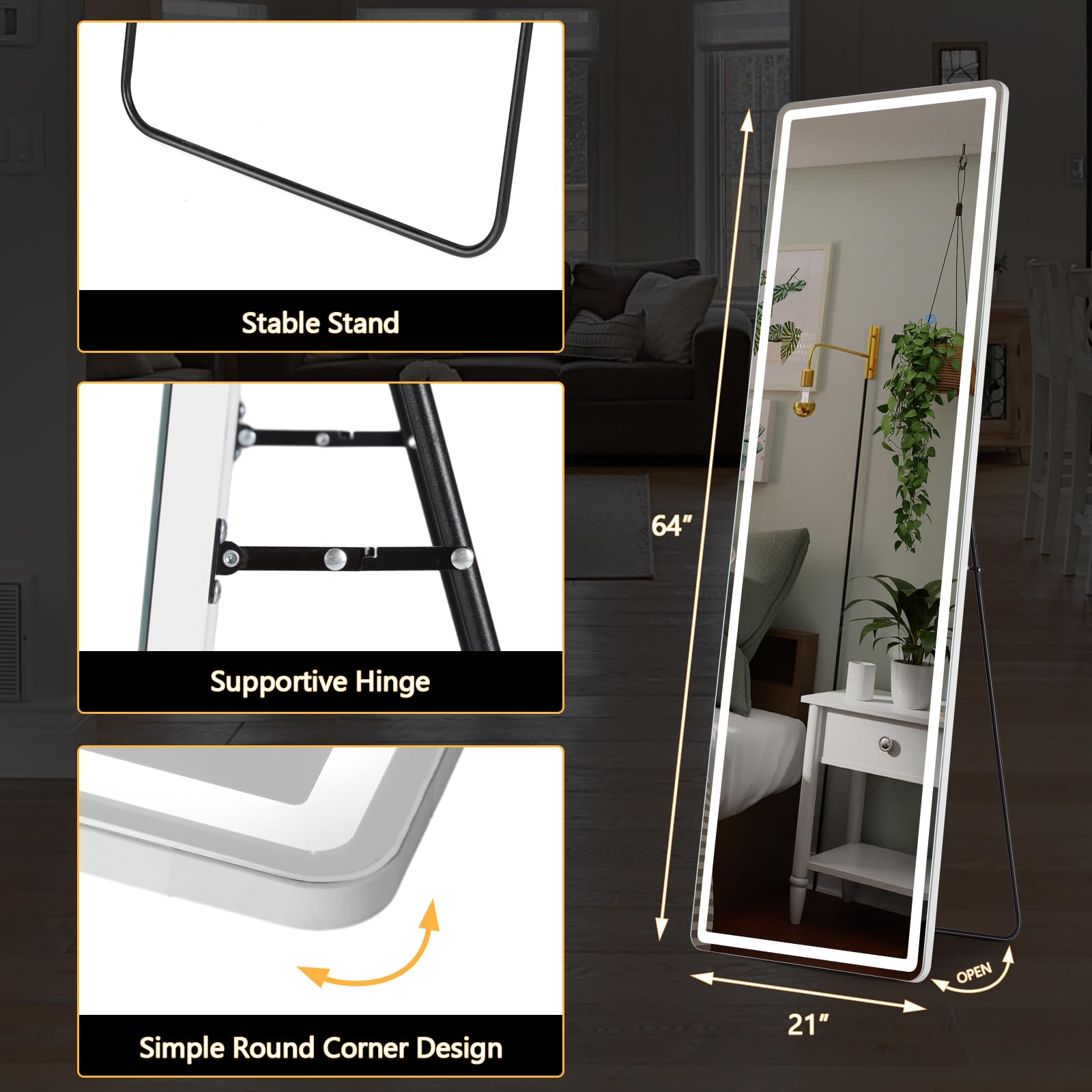 Full Length Standing Mirror with LED Lights