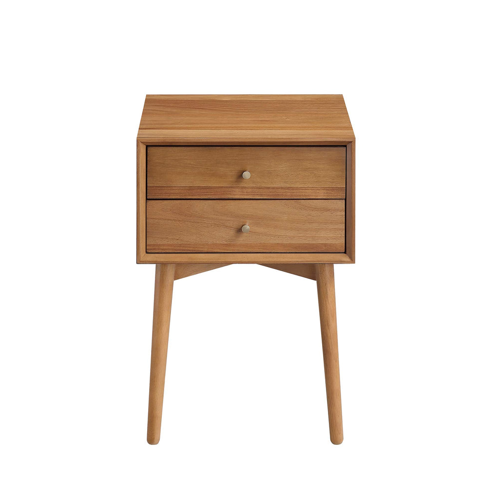 Mid-Century Real Oak Wood Nightstand with 2-Drawers