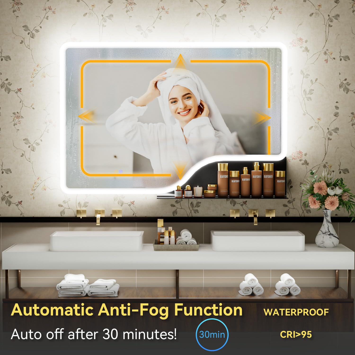 Smart LED Bathroom Mirror with Shelf