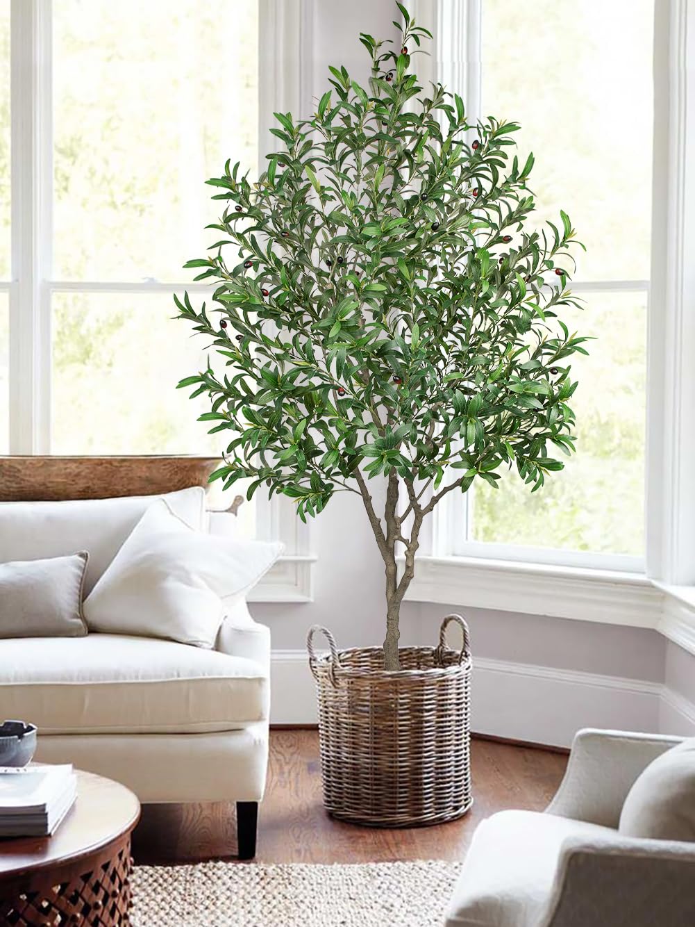 Hollyone Faux Olive Tree 6.7FT Tall Artificial Tree in Pot