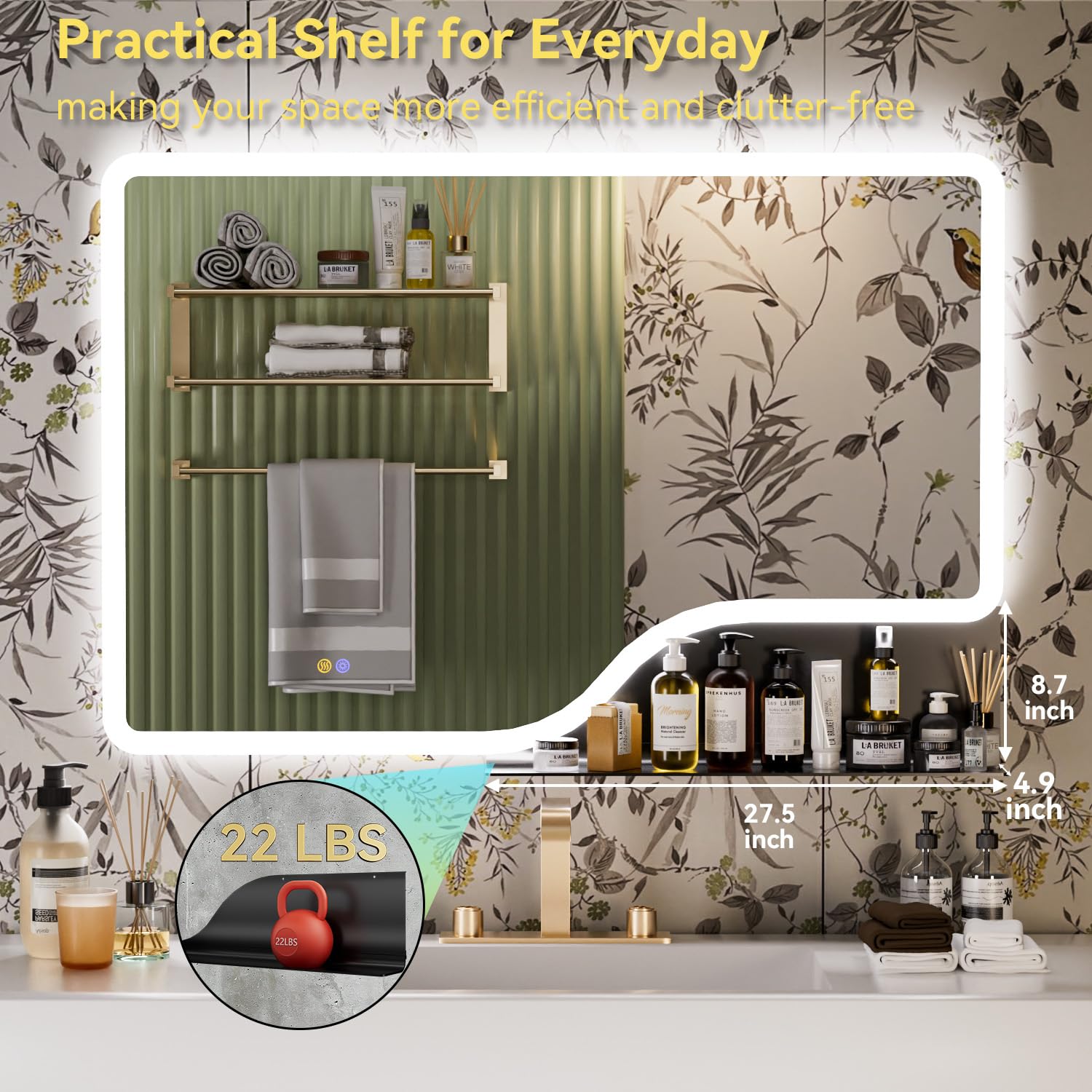 Smart LED Bathroom Mirror with Shelf