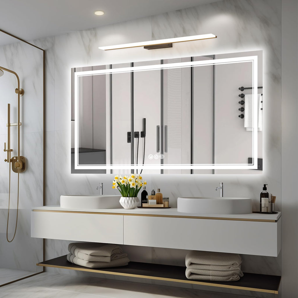 Ratsamee 55x30 Inch Led Mirror for Bathroom with Front Light and Backlit