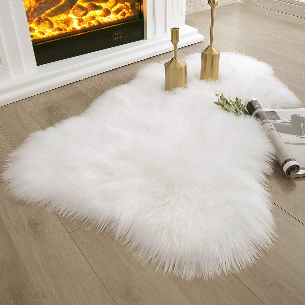 Ashler Faux Fur Fluffy White Rug From Sheepskin 2 x 3 ft