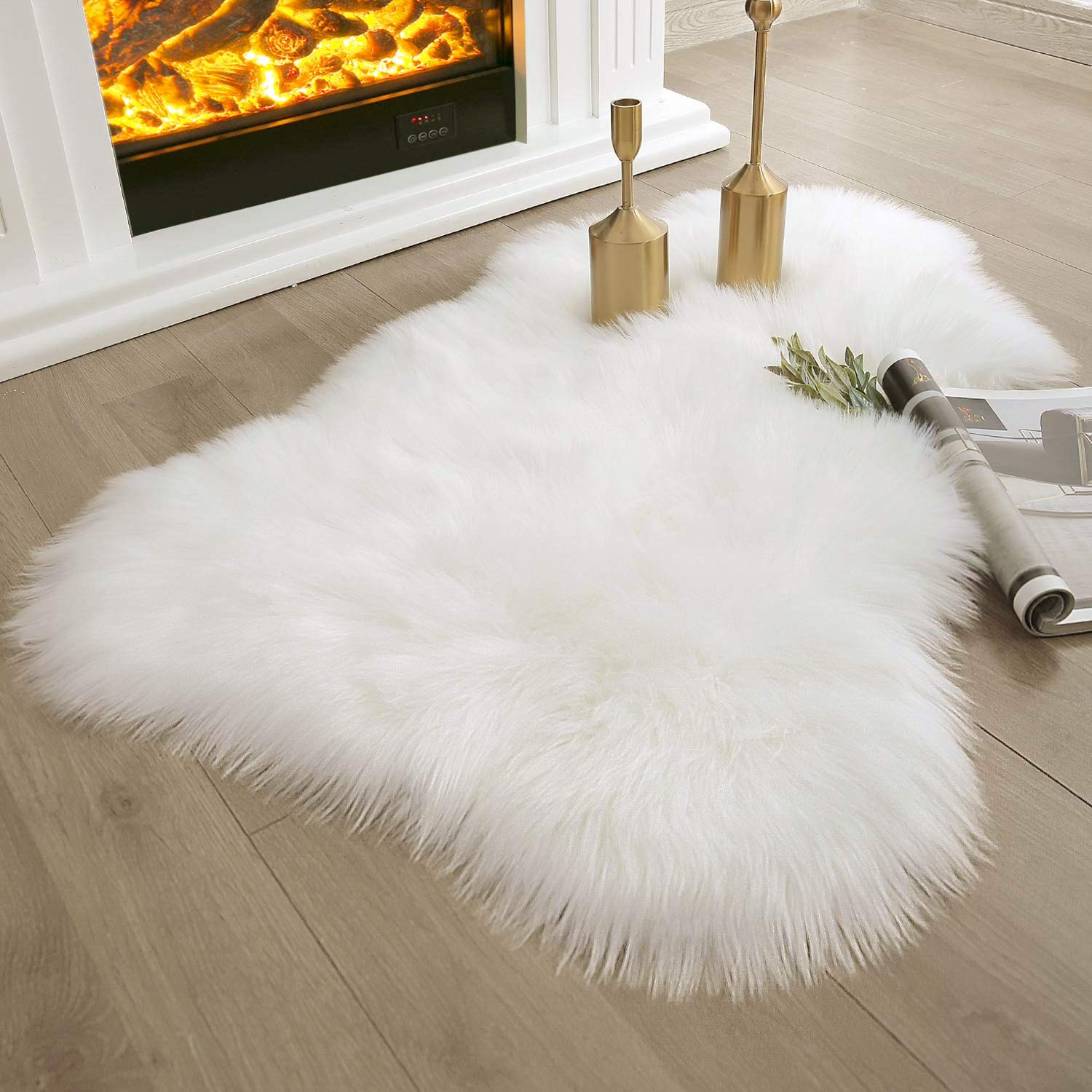Ashler Faux Fur Fluffy White Rug From Sheepskin 2 x 3 ft