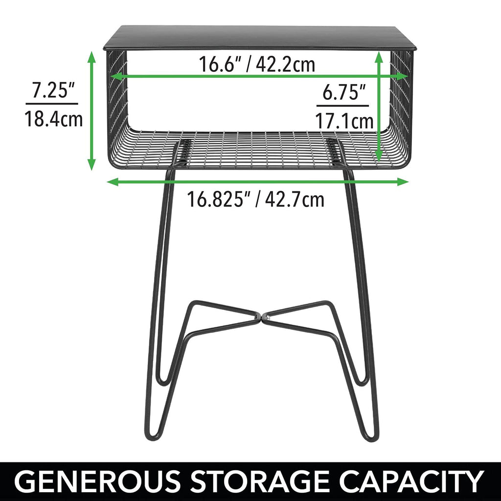 teel Side Table Nightstand with Storage Shelf Basket