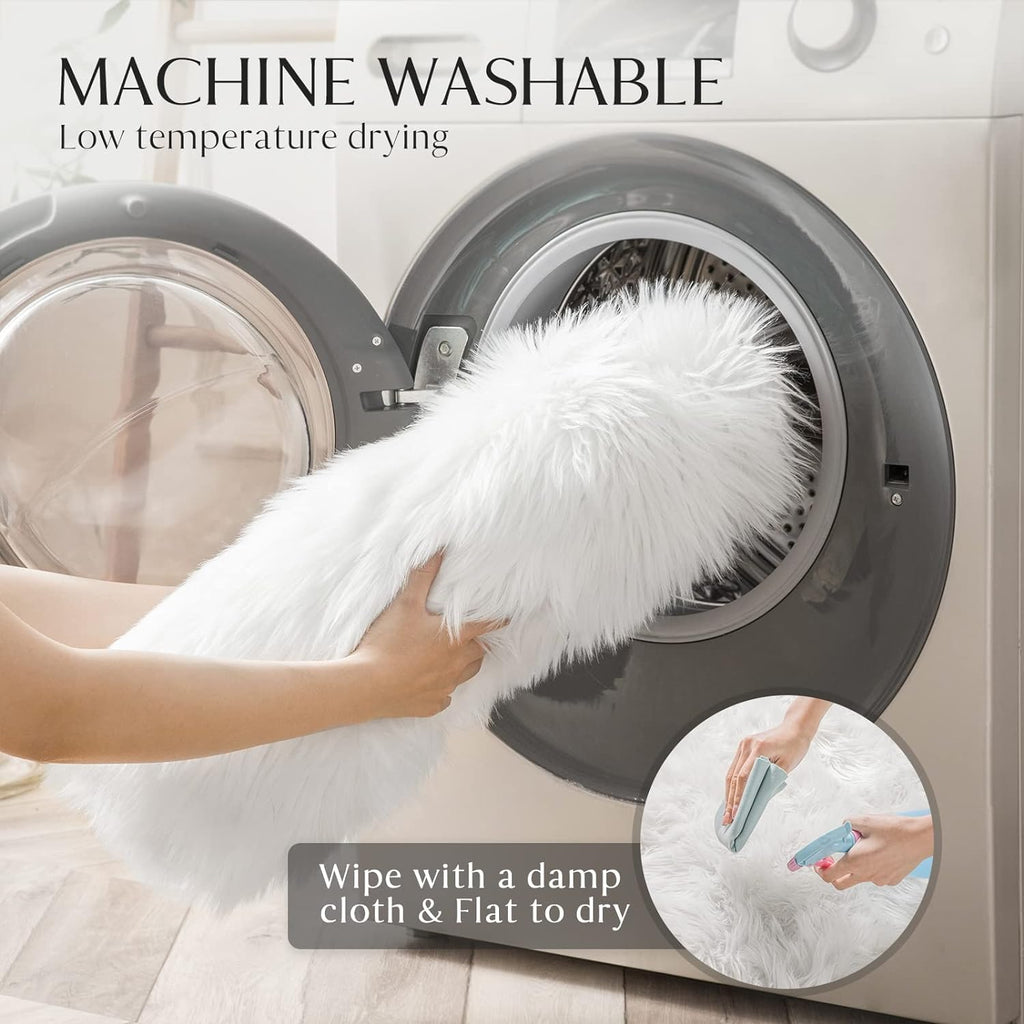 Ashler Faux Fur Fluffy White Rug From Sheepskin 2 x 3 ft