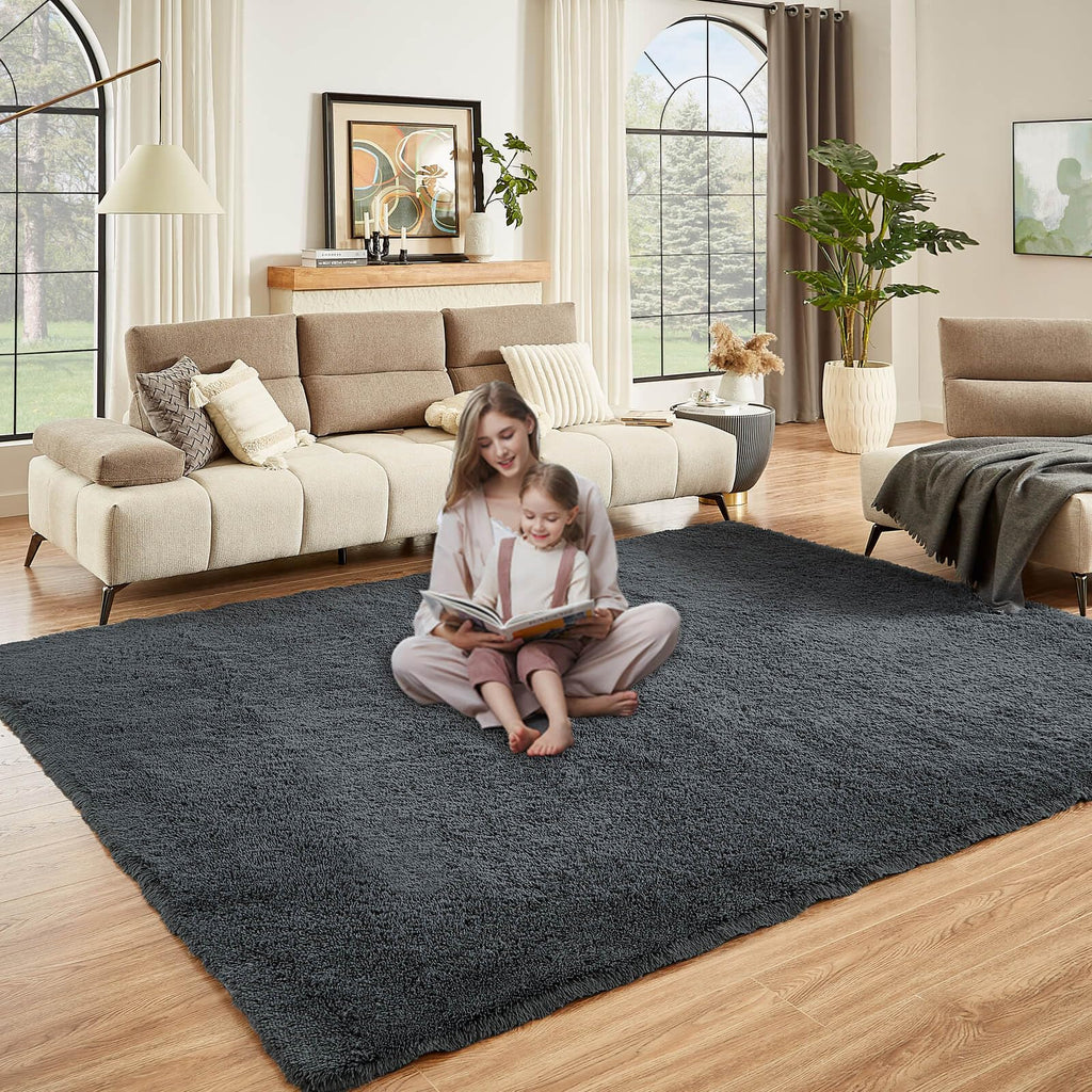Floralux Living Room Rug in Dark Grey Color