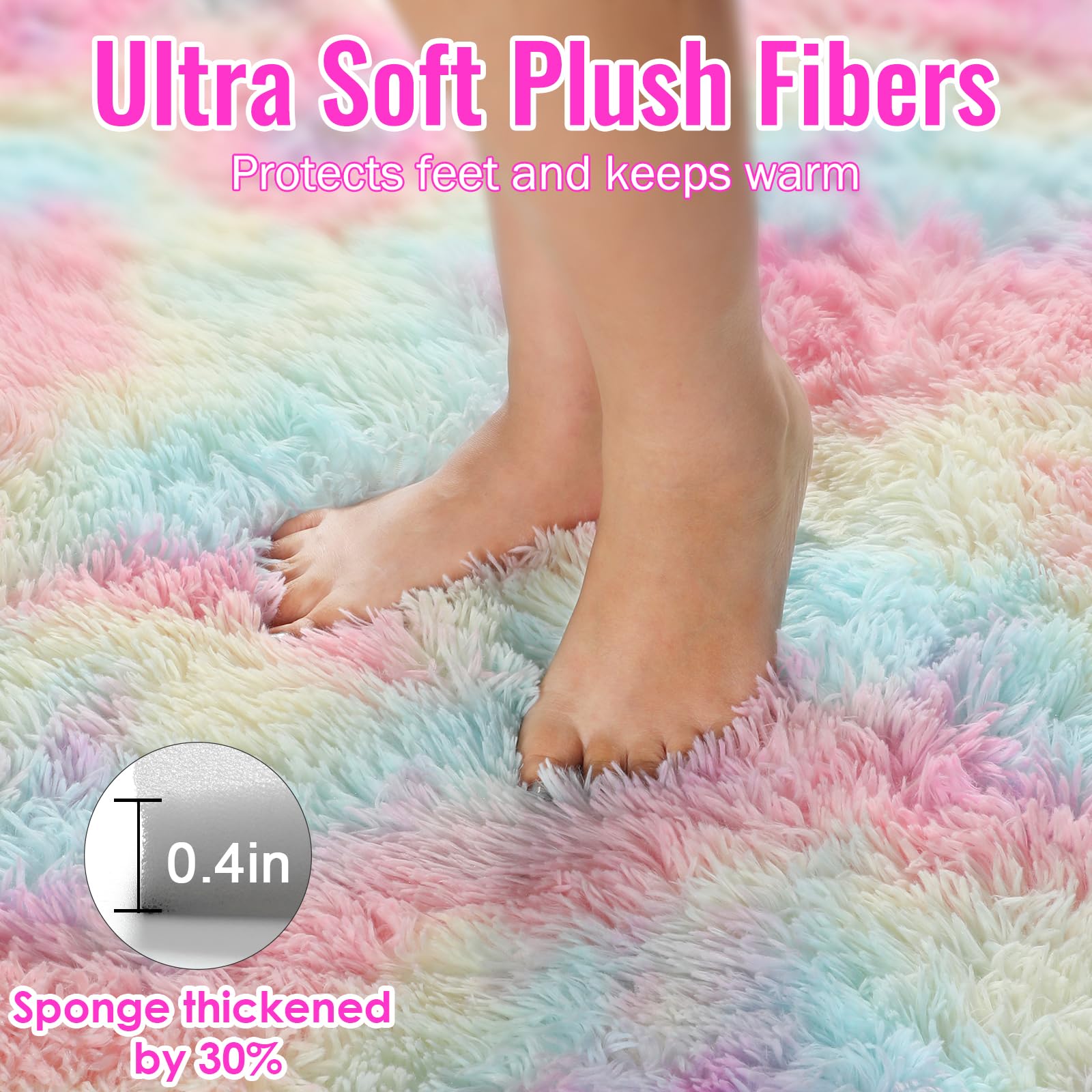 PAGISOFE 4x6 Rainbow Fluffy Soft Plush Area Rugs for Girls Bedroom