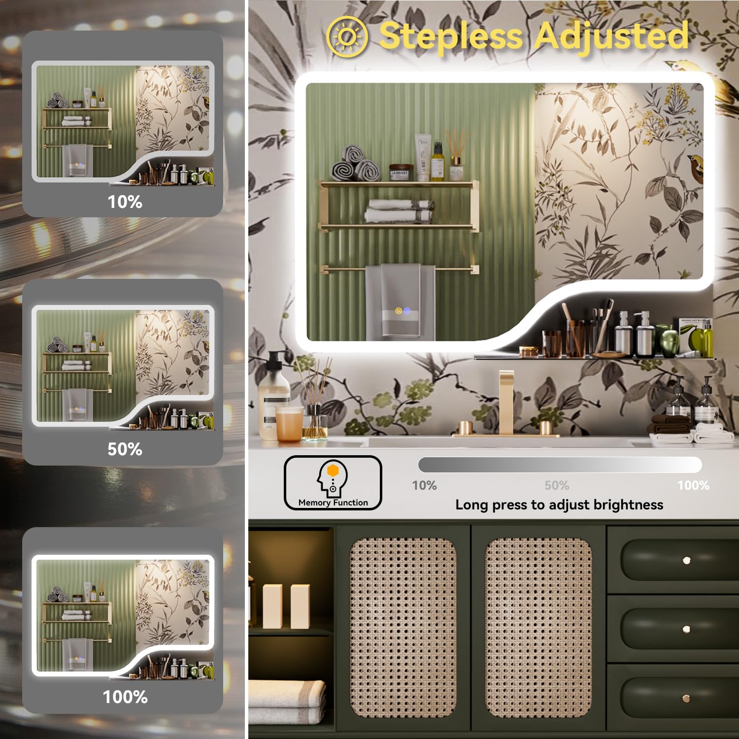 Smart LED Bathroom Mirror with Shelf