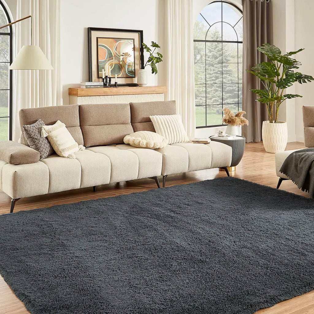 Floralux Living Room Rug in Dark Grey Color