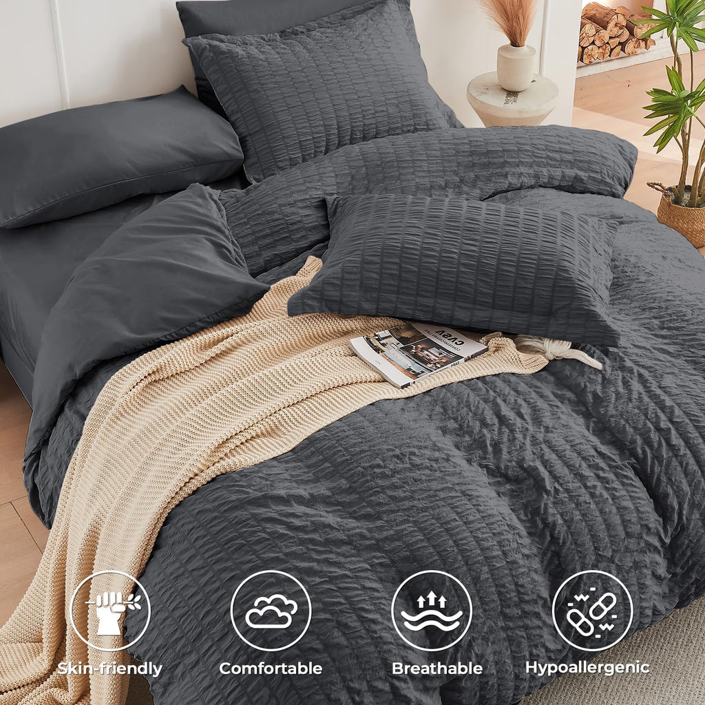 HYMOKEGE Queen Comforter Set Seersucker 7 Pieces