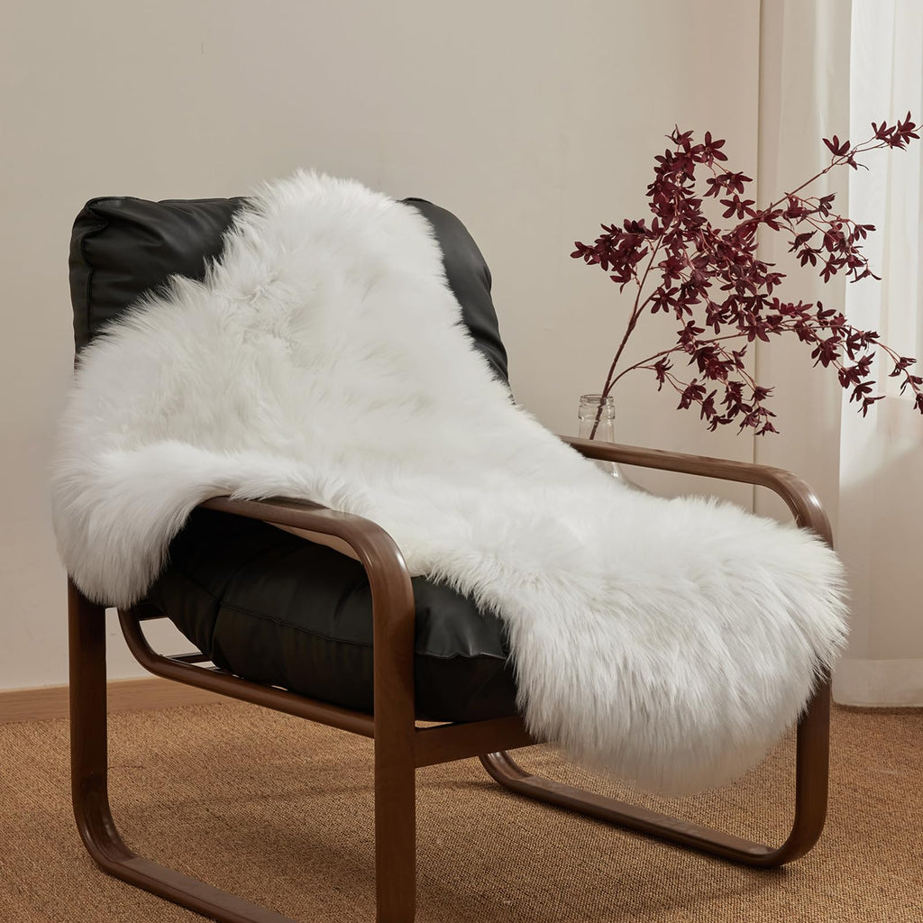Ashler Faux Fur Fluffy White Rug From Sheepskin 2 x 3 ft