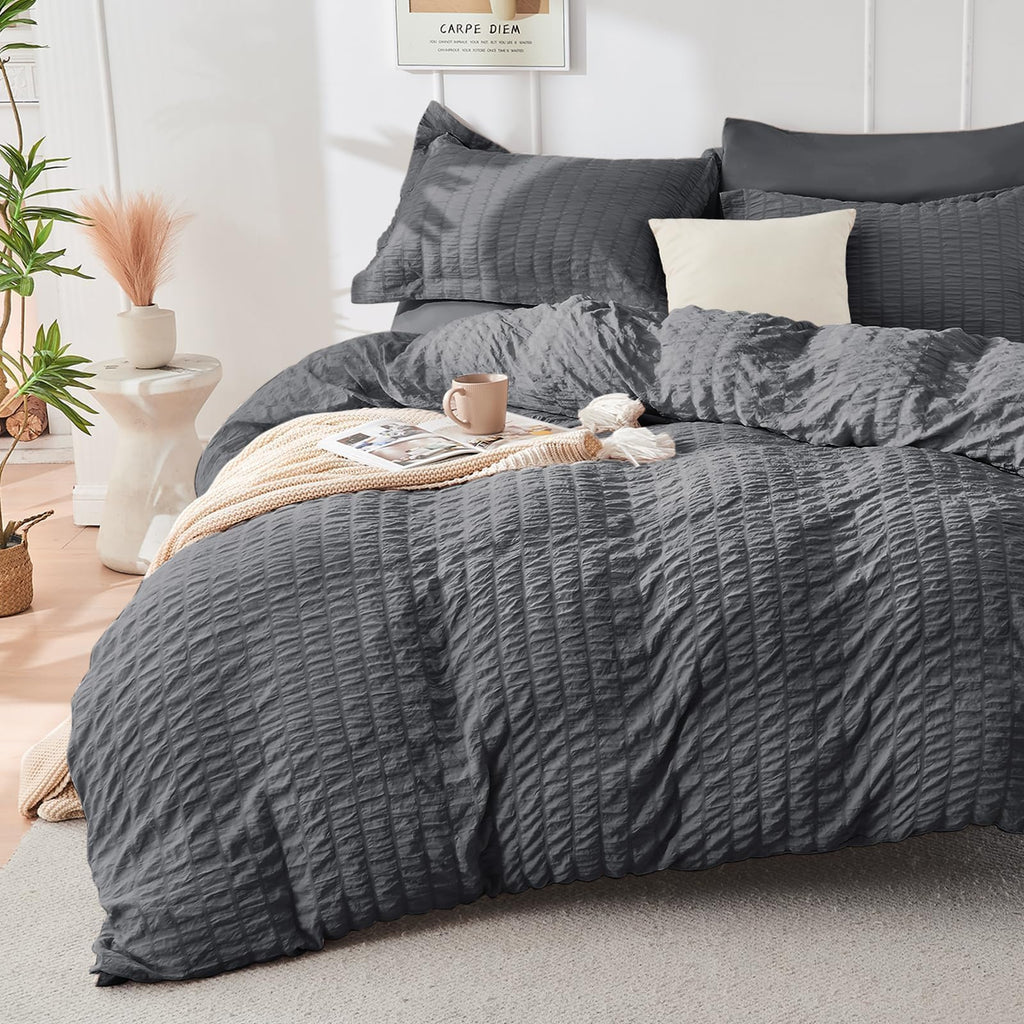 HYMOKEGE Queen Comforter Set Seersucker 7 Pieces