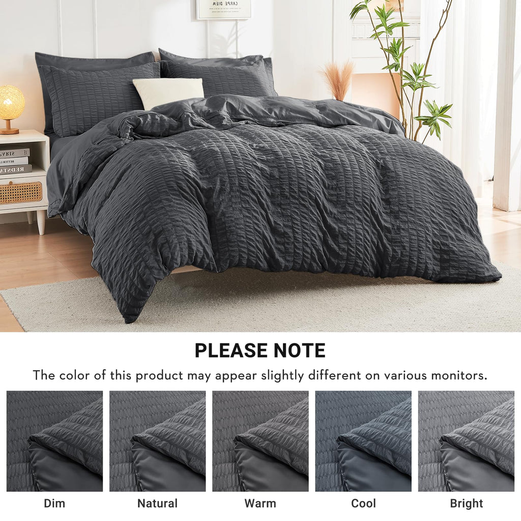 HYMOKEGE Queen Comforter Set Seersucker 7 Pieces