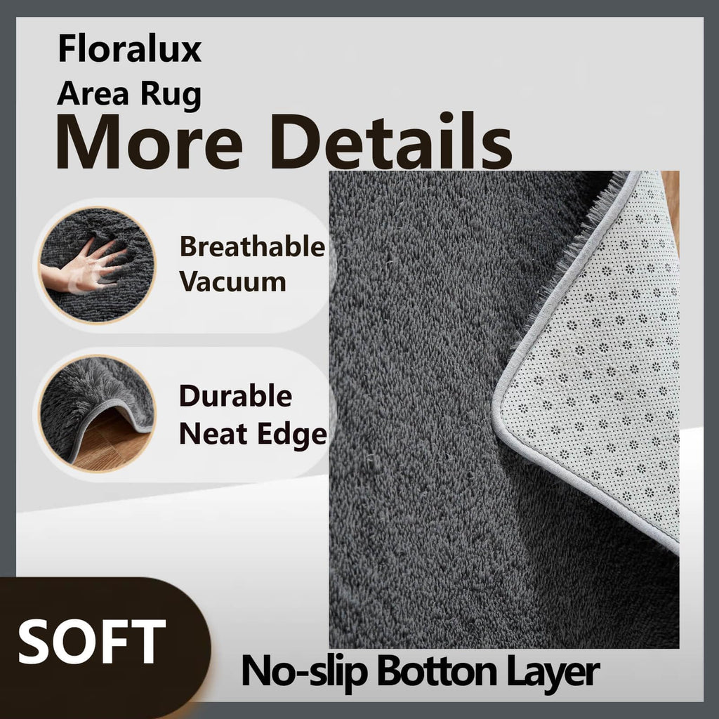 Floralux Living Room Rug in Dark Grey Color