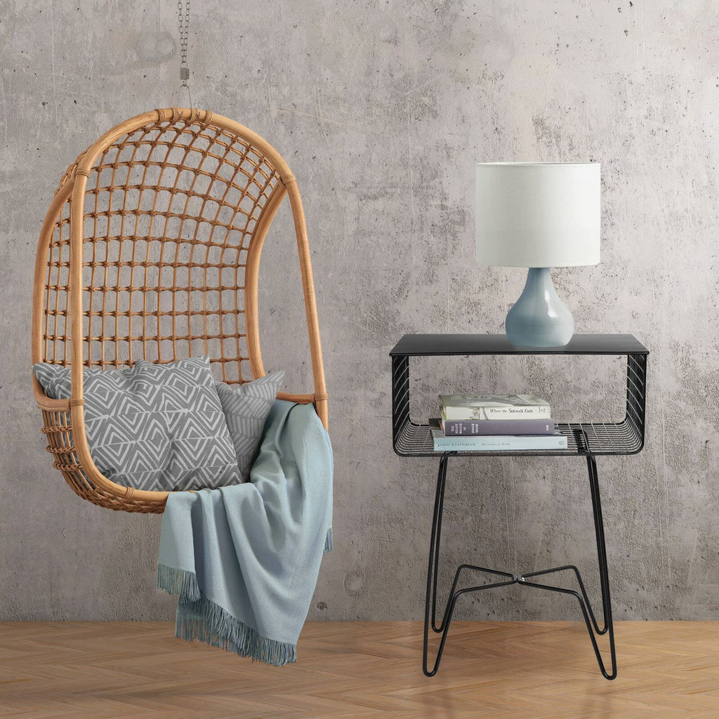 teel Side Table Nightstand with Storage Shelf Basket