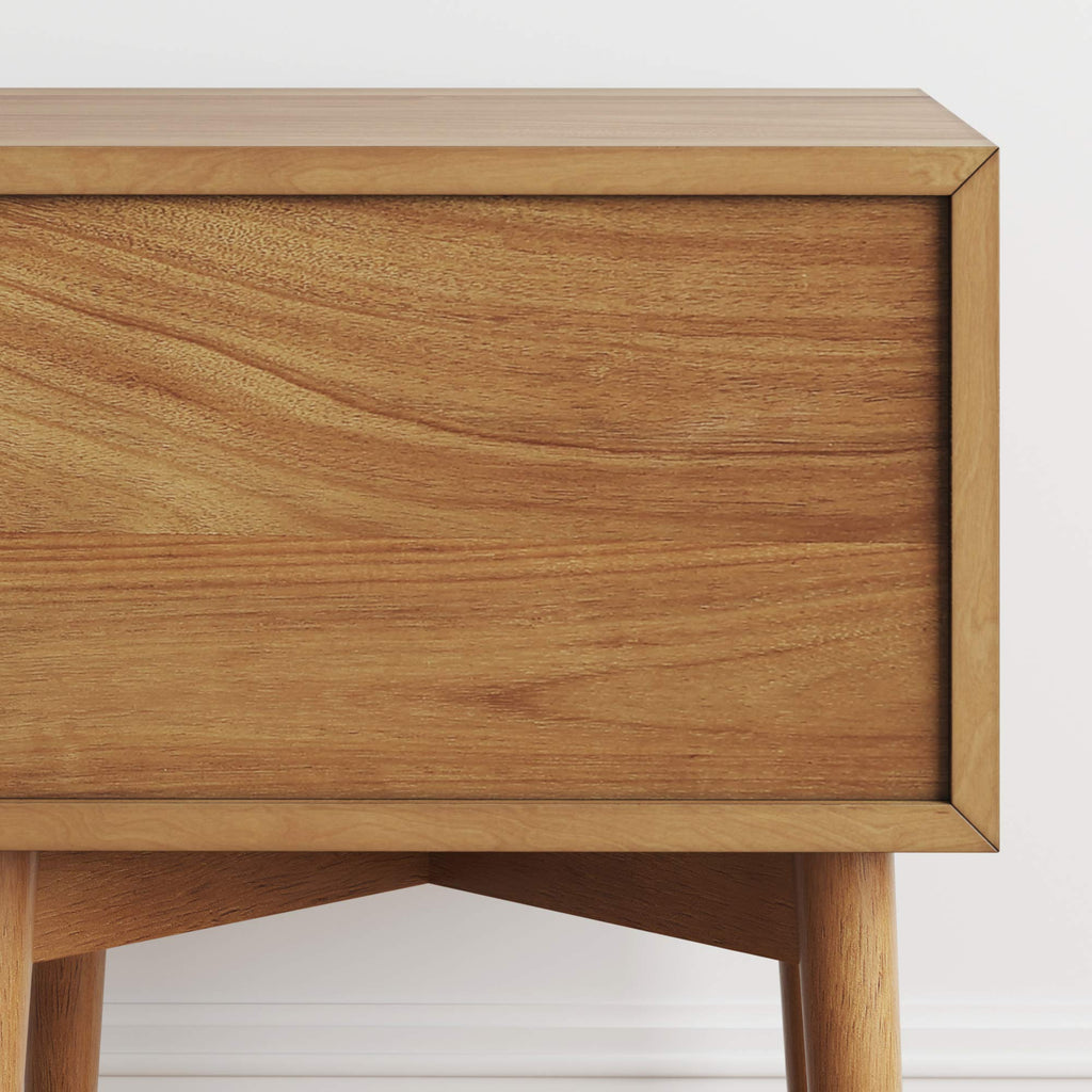 Mid-Century Real Oak Wood Nightstand with 2-Drawers