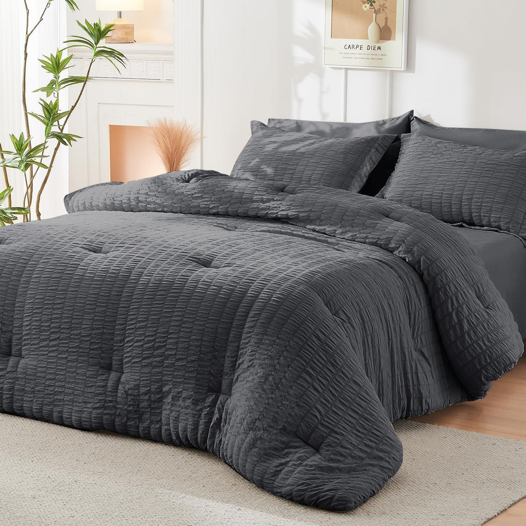 HYMOKEGE Queen Comforter Set Seersucker 7 Pieces