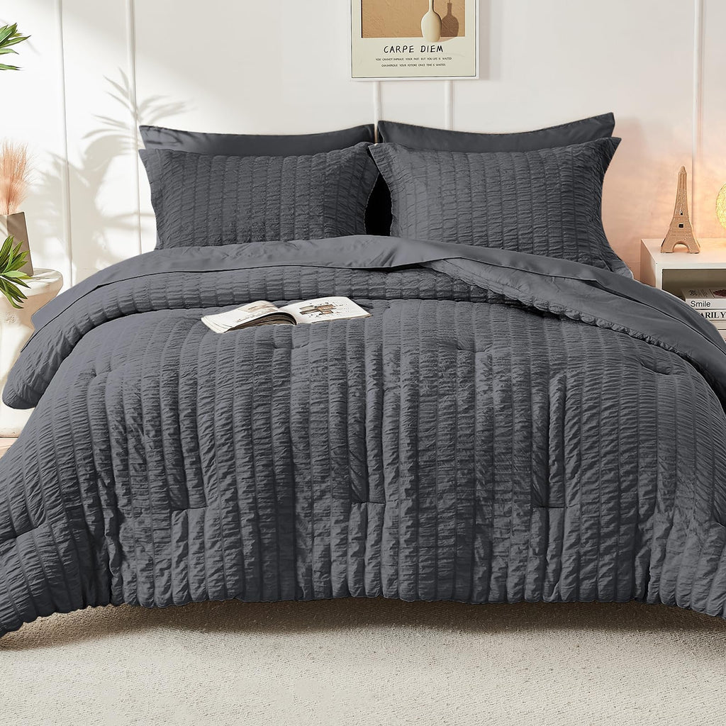 HYMOKEGE Queen Comforter Set Seersucker 7 Pieces