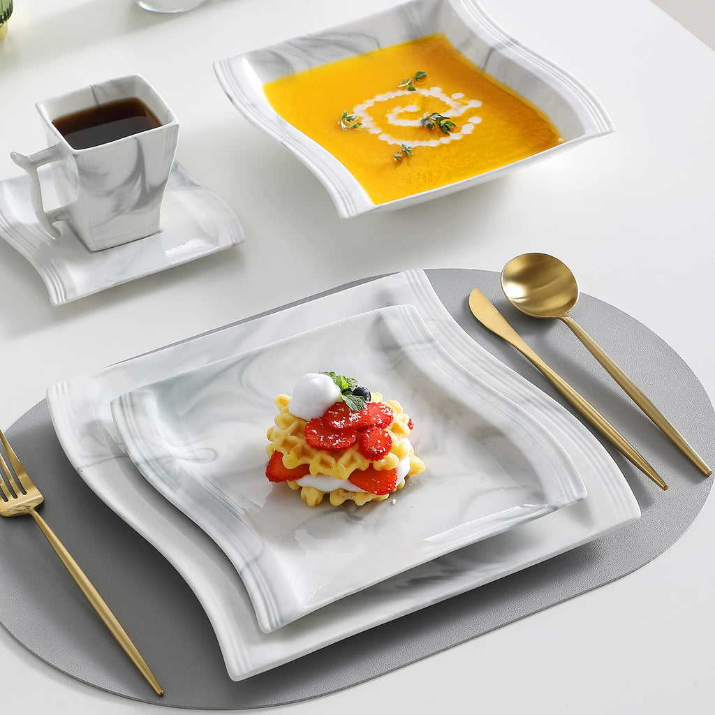MALACASA Plates and Bowls Sets with Dinner Plate, Dessert Plate, Soup Plate, Cup and Saucer (30 Pcs)