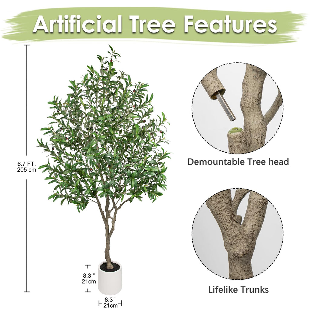 Hollyone Faux Olive Tree 6.7FT Tall Artificial Tree in Pot