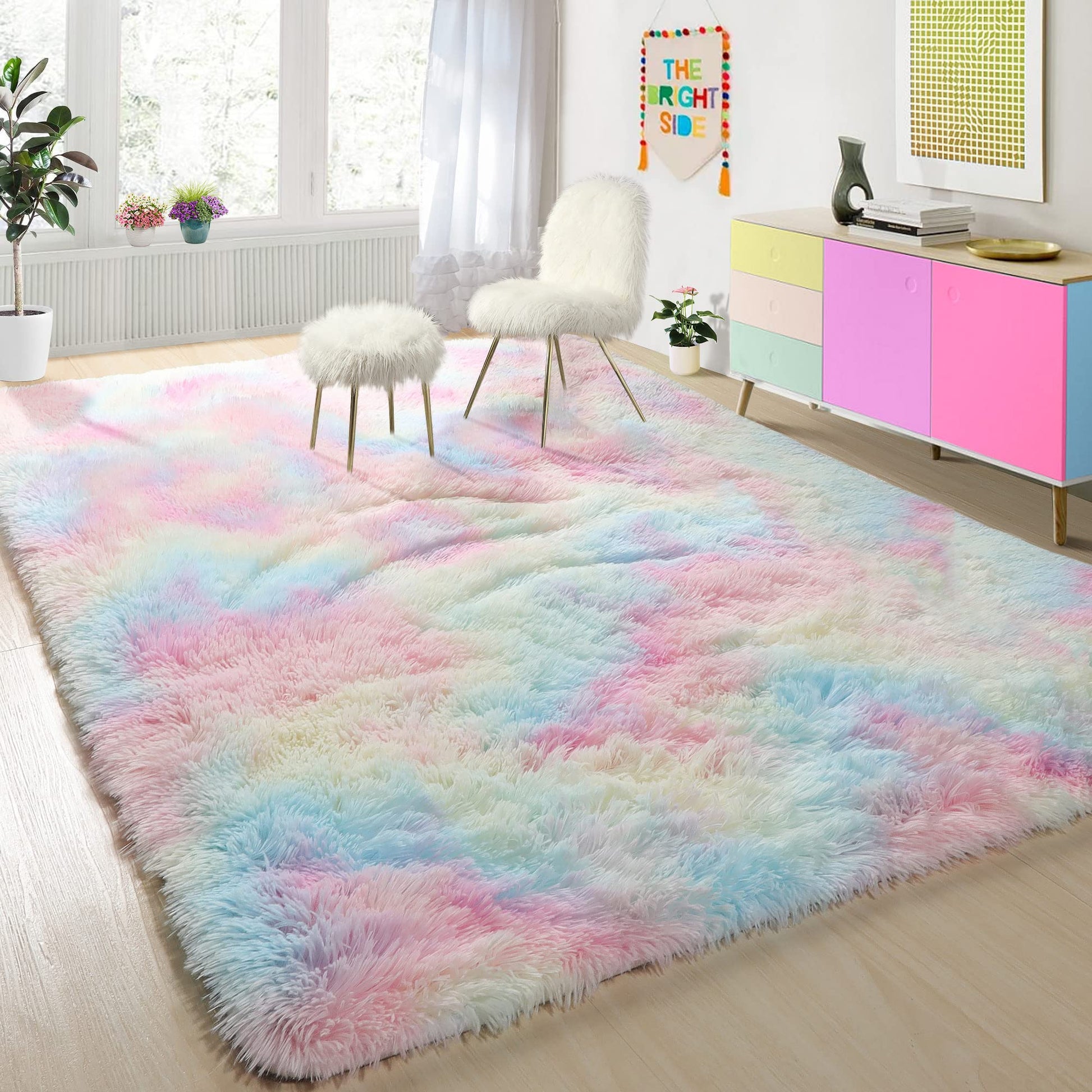 PAGISOFE 4x6 Rainbow Fluffy Soft Plush Area Rugs for Girls Bedroom