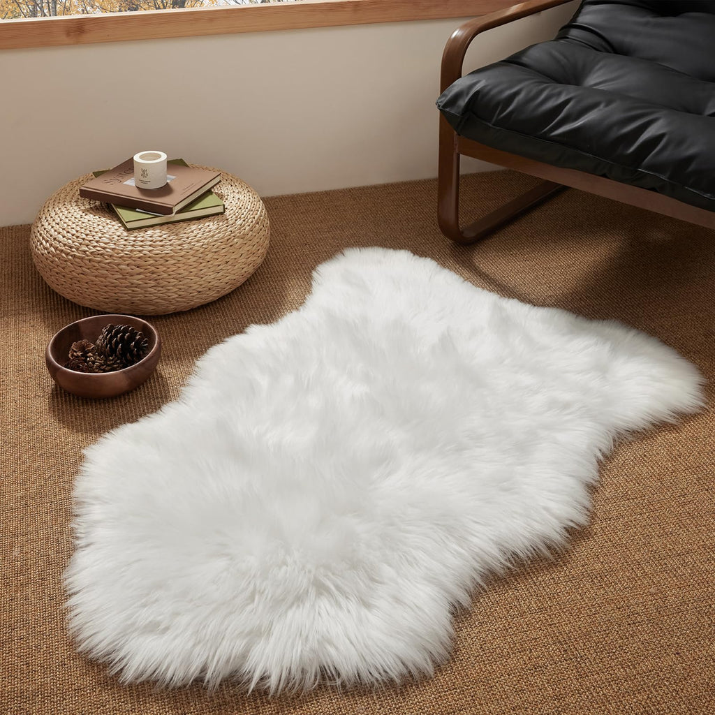 Ashler Faux Fur Fluffy White Rug From Sheepskin 2 x 3 ft