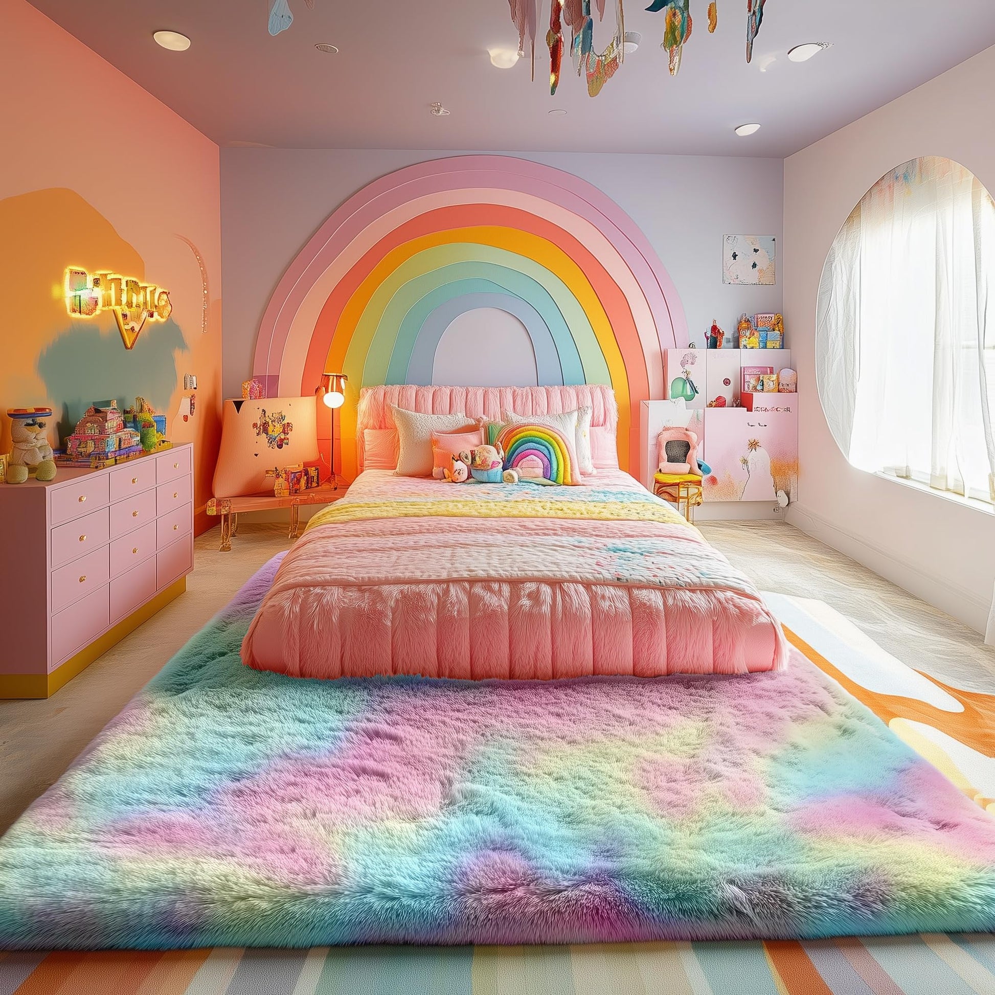 PAGISOFE 4x6 Rainbow Fluffy Soft Plush Area Rugs for Girls Bedroom