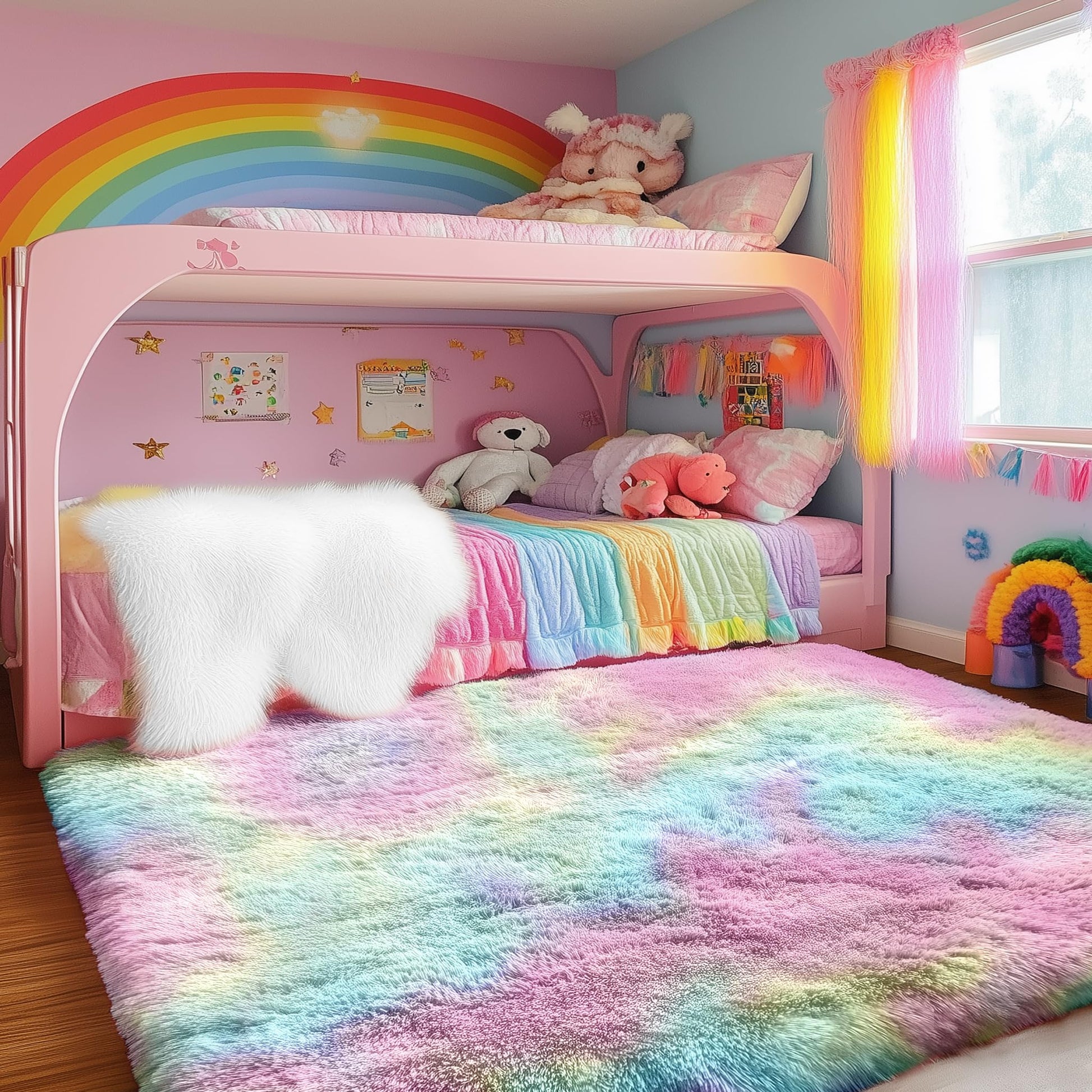 PAGISOFE 4x6 Rainbow Fluffy Soft Plush Area Rugs for Girls Bedroom