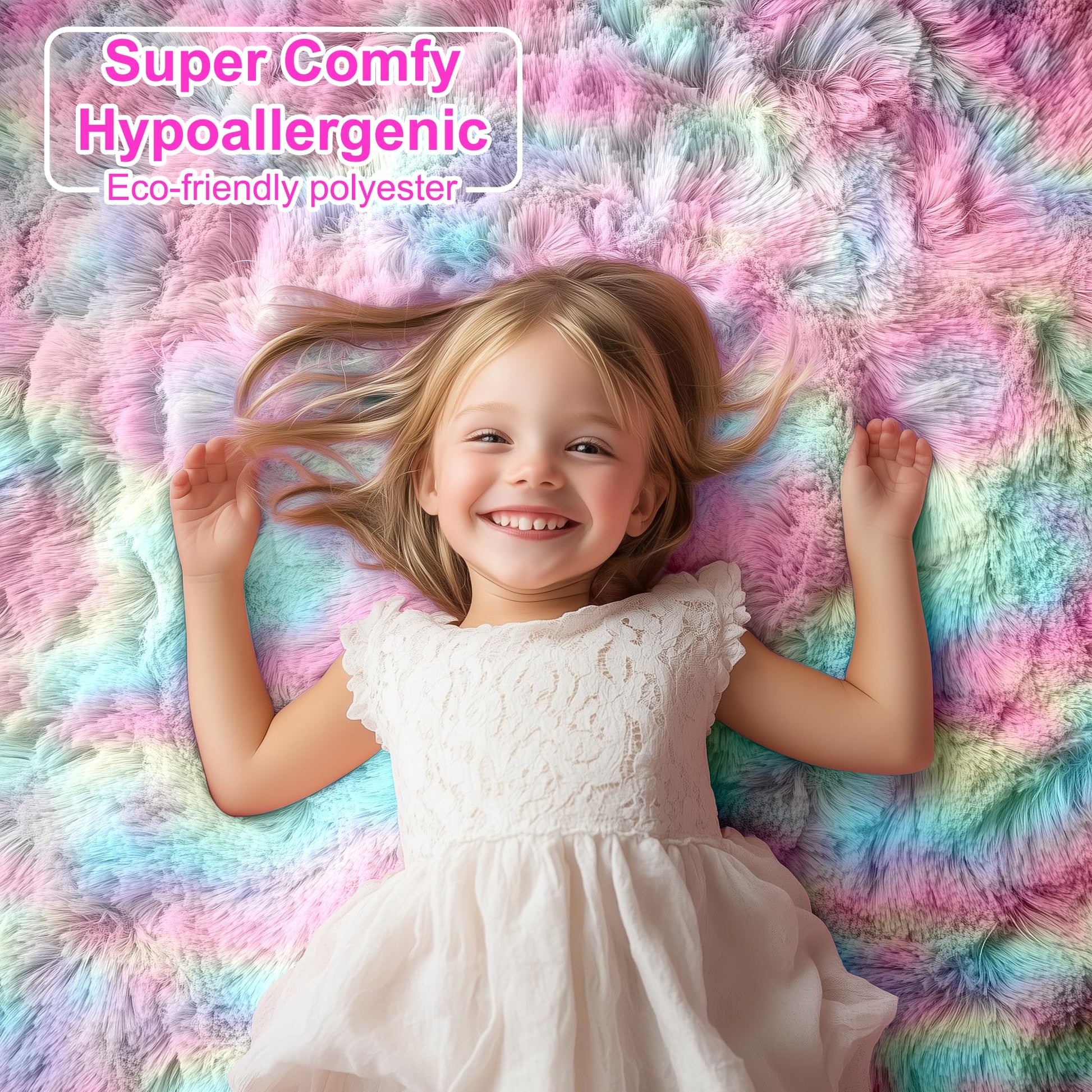 PAGISOFE 4x6 Rainbow Fluffy Soft Plush Area Rugs for Girls Bedroom
