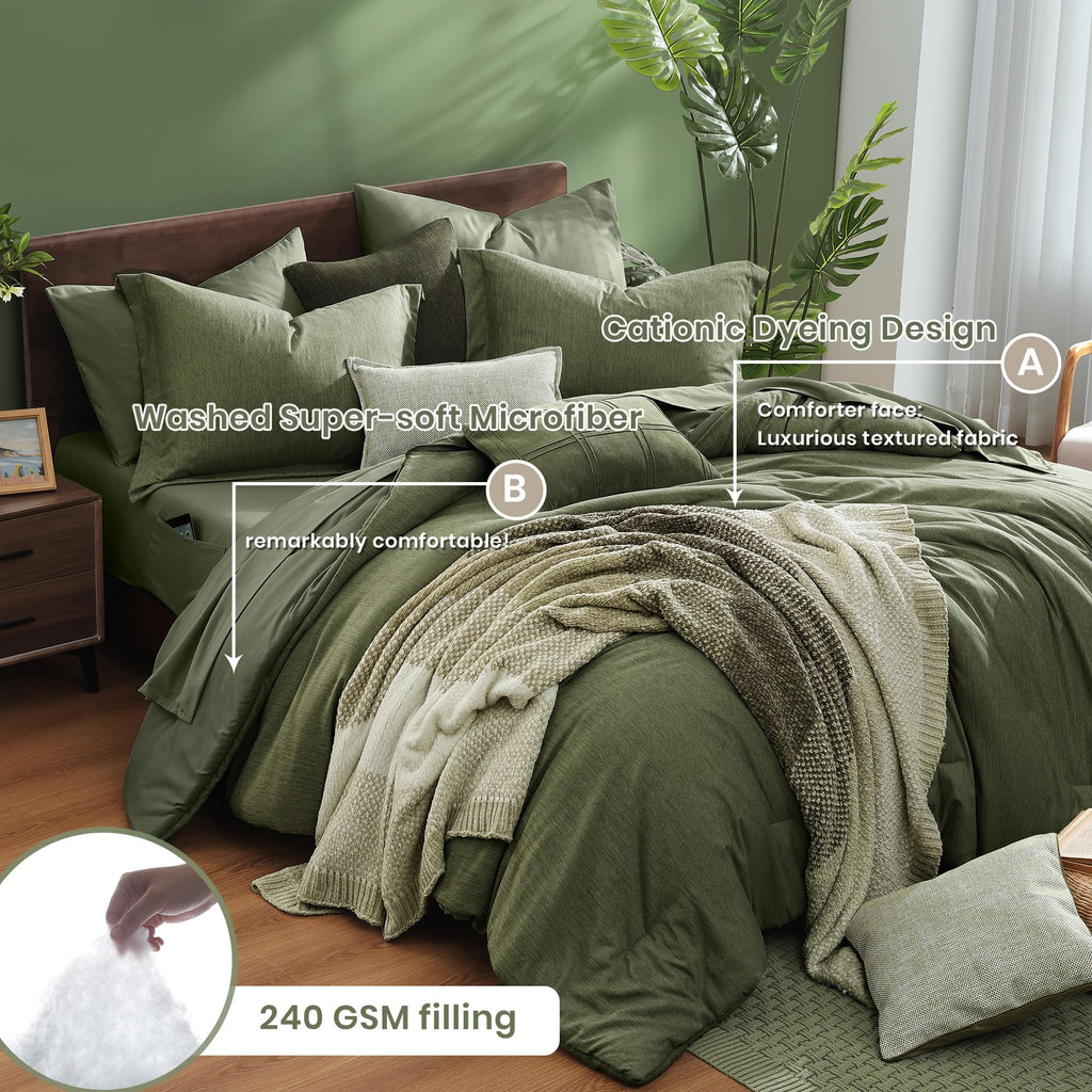 Monbix Queen Comforter Set - 7 Pieces Cationic Dyeing  Bedding Sets with Comforter, Sheets, Pillowcases & Shams