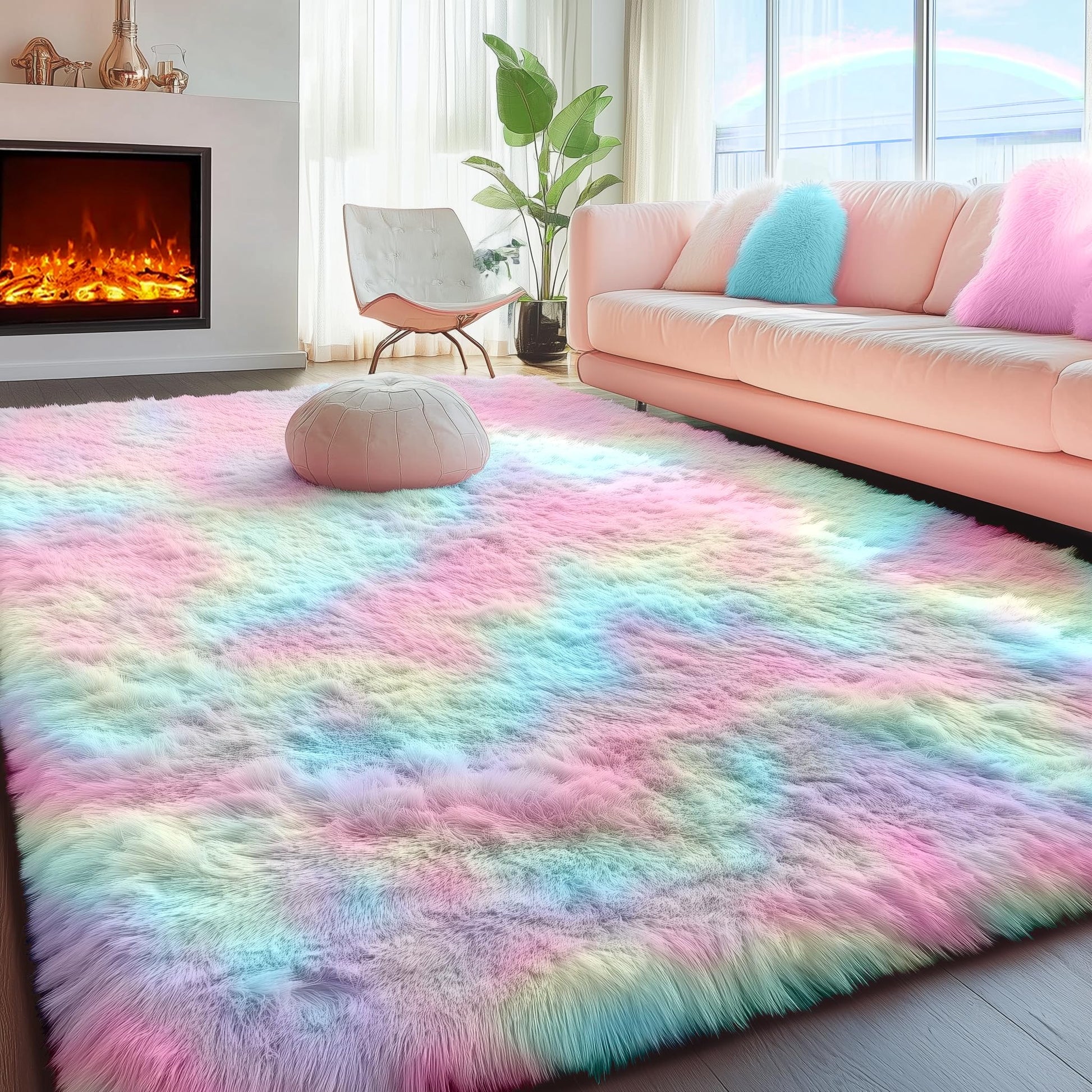PAGISOFE 4x6 Rainbow Fluffy Soft Plush Area Rugs for Girls Bedroom
