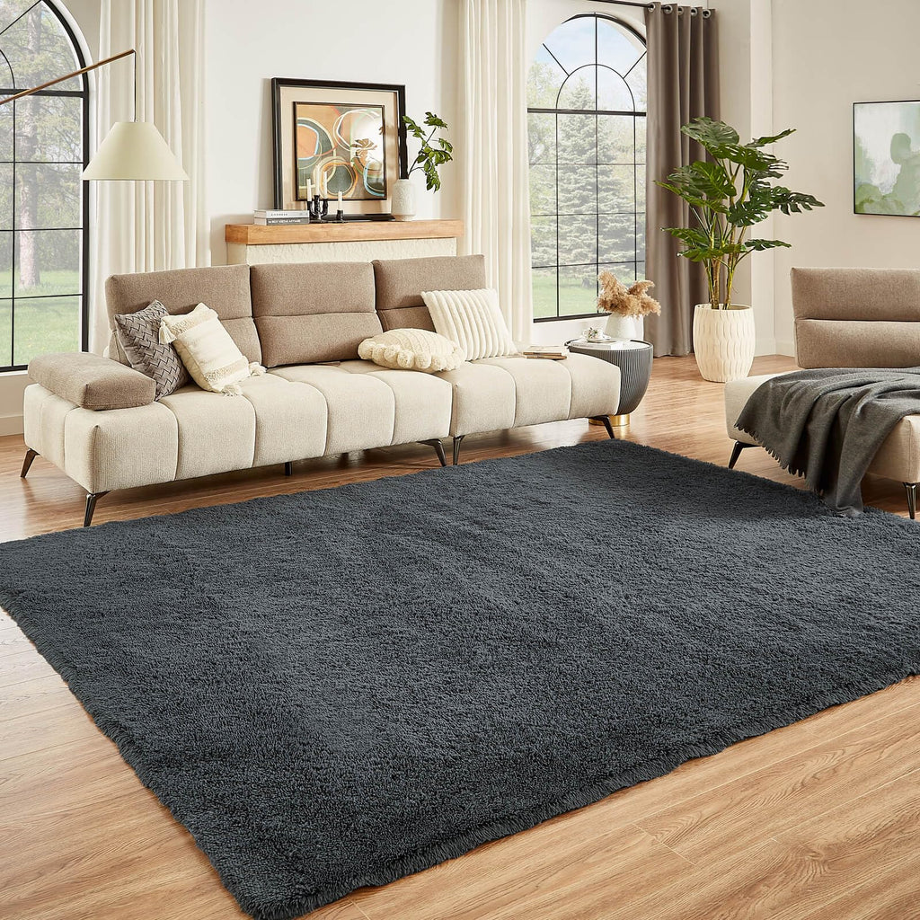Floralux Living Room Rug in Dark Grey Color