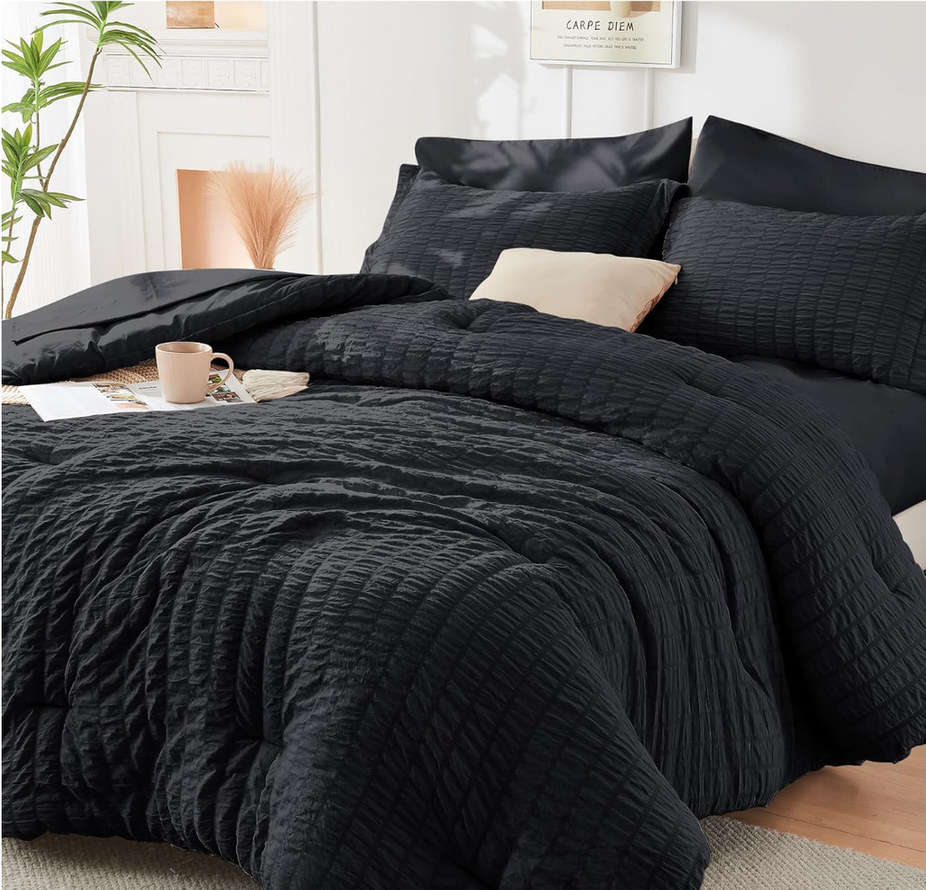 HYMOKEGE Queen Comforter Set Seersucker 7 Pieces